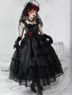 Robe Lolita douce de mariage Hime couvre-chef sans manches robe Lolita blanche robe à blocs de couleurs