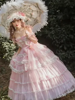 Robe Lolita douce de mariage Hime couvre-chef sans manches robe Lolita blanche robe à blocs de couleurs
