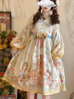Robe Lolita douce en polyester à manches longues avec n艙uds Robe Lolita de Noël douce