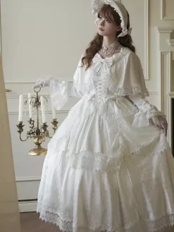 Robe Lolita douce en polyester blanc à manches longues pour mariage