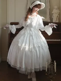 Robe Lolita douce en polyester blanc à manches longues pour mariage