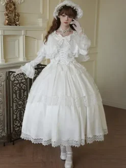 Robe Lolita douce en polyester blanc à manches longues pour mariage