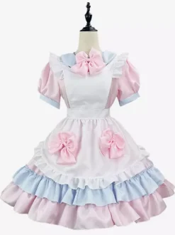 Robe Lolita douce en polyester à manches courtes et volants robe Lolita rose