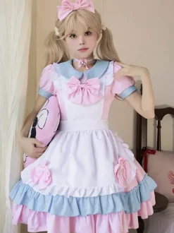 Robe Lolita douce en polyester à manches courtes et volants robe Lolita rose
