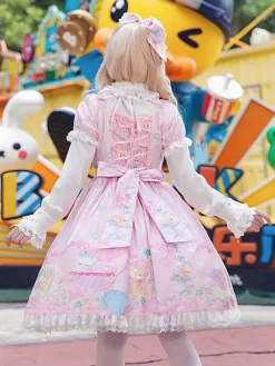 Robe Lolita douce sans manches à n艙uds robe jaune féerique