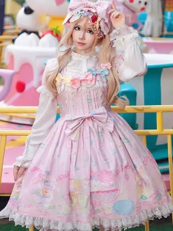 Robe Lolita douce sans manches à n艙uds robe jaune féerique
