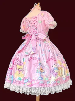 Robe Lolita douce sans manches à n艙uds robe jaune féerique