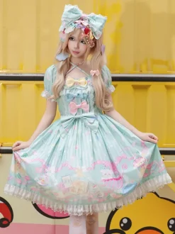 Robe Lolita douce sans manches à n艙uds robe jaune féerique