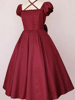 Robe lolita en 100% coton unicolore classique Déguisements Halloween