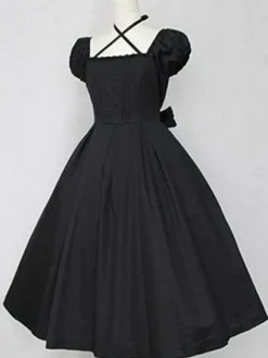 Robe lolita en 100% coton unicolore classique Déguisements Halloween