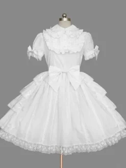 Robe lolita en coton blanche avec noeud revers embelli Déguisements Halloween
