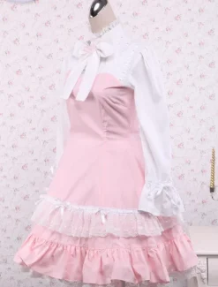 Robe lolita en coton rose avec noeud de col roulé Déguisements Halloween
