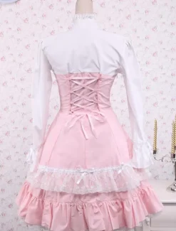 Robe lolita en coton rose avec noeud de col roulé Déguisements Halloween