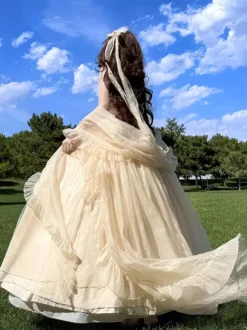 Robe Lolita Fée Abricot sans manches à dos nu avec n艙ud robe de bal Lolita pour tea party