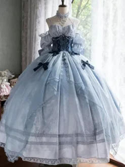 Robe Lolita féerique à bretelles spaghetti corset dos nu robe Lolita longue en dentelle
