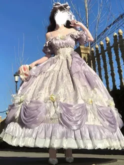 Robe Lolita féerique JSK à n艙uds fronces et volants en tulle imprimé floral nuisette Lolita