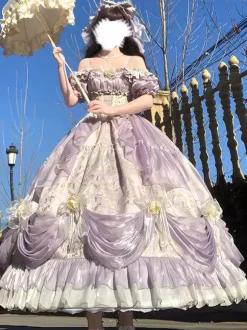 Robe Lolita féerique JSK à n艙uds fronces et volants en tulle imprimé floral nuisette Lolita