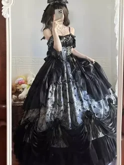 Robe Lolita féerique JSK à n艙uds fronces et volants en tulle imprimé floral nuisette Lolita