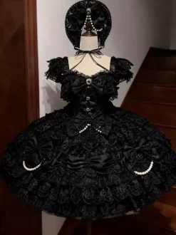 Robe Lolita Hime à n艙uds doux dentelle et volants robe Lolita courte