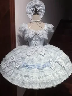 Robe Lolita Hime à n艙uds doux dentelle et volants robe Lolita courte