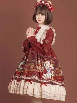 Robe Lolita Mignonne Robe Imprimée À Manches Longues