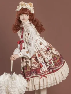 Robe Lolita Mignonne Robe Imprimée À Manches Longues