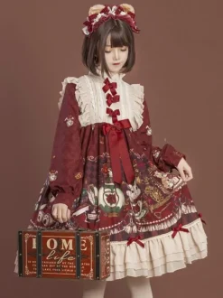 Robe Lolita Mignonne Robe Imprimée À Manches Longues