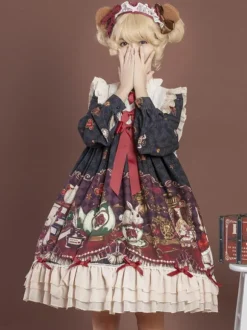 Robe Lolita Mignonne Robe Imprimée À Manches Longues