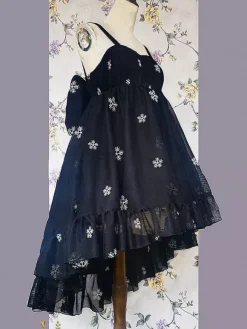 Robe Lolita noire en polyester sans manches à volants JSK