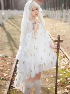 Robe Lolita noire en polyester sans manches à volants JSK