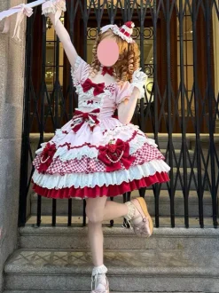 Robe Lolita rose à manches courtes n艙ud en dentelle polyester mode kawaii