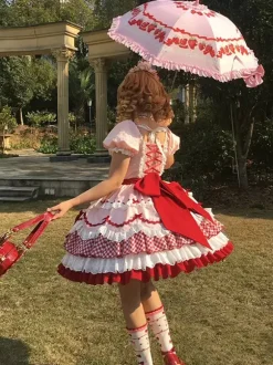 Robe Lolita rose à manches courtes n艙ud en dentelle polyester mode kawaii