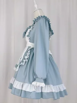 Robe Lolita rose en polyester à manches longues et n艙uds