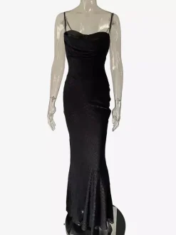 Robe longue à bretelles fines et col bénitier motif animal coupe sirène collection femme 2026