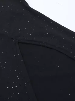 Robe longue asymétrique à paillettes pour femme - Robe noire scintillante fendue jusqu'en haut coupe ajustée - Tenues de gala et de bal de printemps 2026
