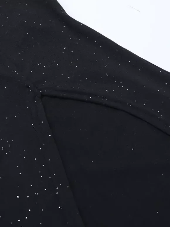 Robe longue asymétrique à paillettes pour femme - Robe noire scintillante fendue jusqu'en haut coupe ajustée - Tenues de gala et de bal de printemps 2026