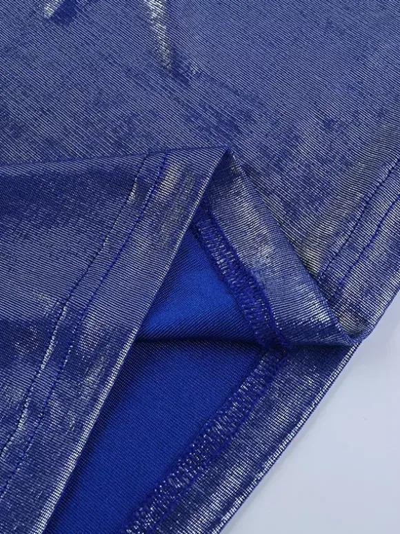 Robe longue asymétrique métallisée pour femme - Robe bleu roi froncée à fente haute et coupe ajustée - Tenue de cocktail printemps 2026