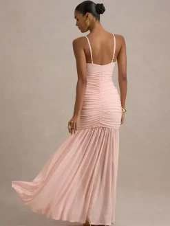 Robe longue blanche crème à col en V et fronces transparentes pour femme style élégant et formel