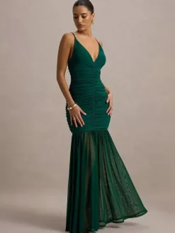 Robe longue blanche crème à col en V et fronces transparentes pour femme style élégant et formel