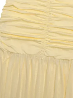 Robe longue blanche crème à col en V et fronces transparentes pour femme style élégant et formel