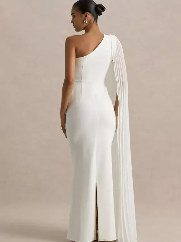 Robe longue bleue décontractée fendue sur le devant sans manches et asymétrique idéale pour une soirée en amoureux.