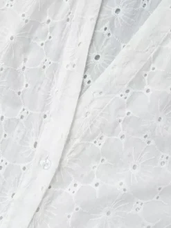 Robe longue brodée à 艙illets pour femme - Kaftan bohème blanc à col en V et ourlet à volants oversize - Vacances d'été à la plage 2026