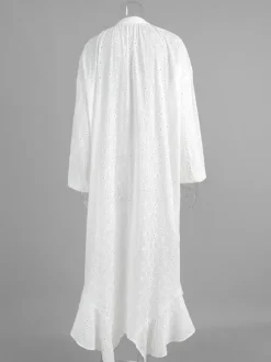 Robe longue brodée à 艙illets pour femme - Kaftan bohème blanc à col en V et ourlet à volants oversize - Vacances d'été à la plage 2026