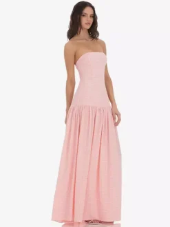 Robe longue bustier à carreaux vichy pour femme - Robe d'été longue bandeau à taille basse - Pique-nique d'été 2026