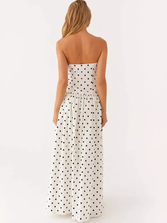 Robe longue bustier imprimée pour femme - Robe d'été bohème bandeau plissée à taille basse - Garden Party d'été 2026