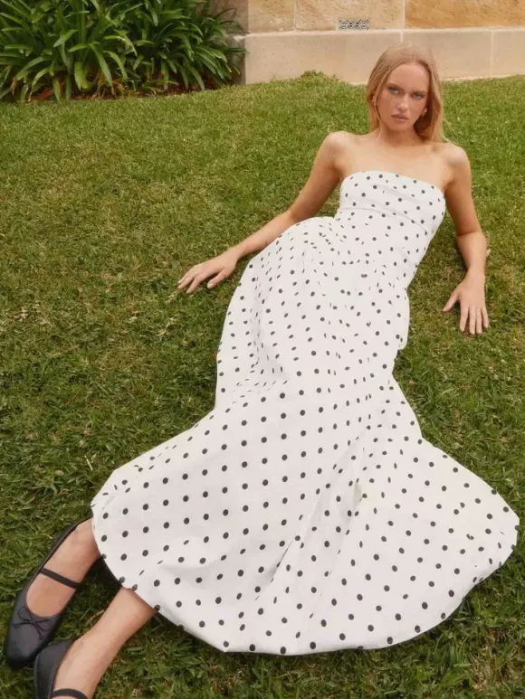 Robe longue bustier imprimée pour femme - Robe d'été bohème bandeau plissée à taille basse - Garden Party d'été 2026
