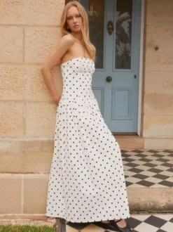 Robe longue bustier imprimée pour femme - Robe d'été bohème bandeau plissée à taille basse - Garden Party d'été 2026