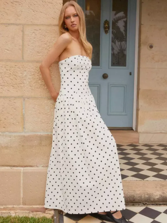 Robe longue bustier imprimée pour femme - Robe d'été bohème bandeau plissée à taille basse - Garden Party d'été 2026
