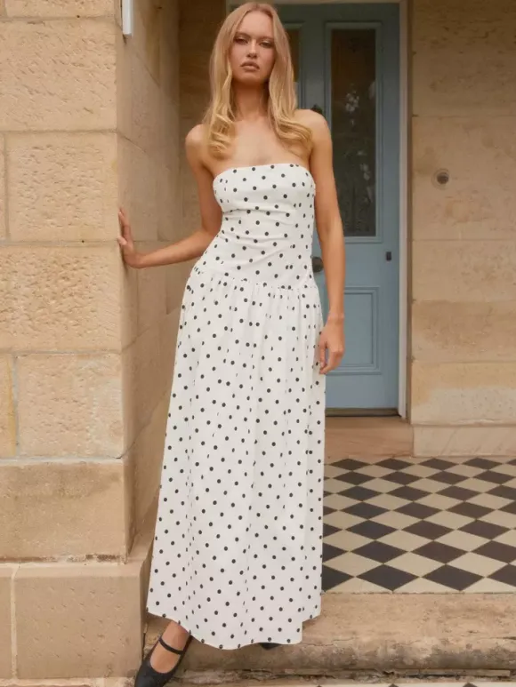 Robe longue bustier imprimée pour femme - Robe d'été bohème bandeau plissée à taille basse - Garden Party d'été 2026