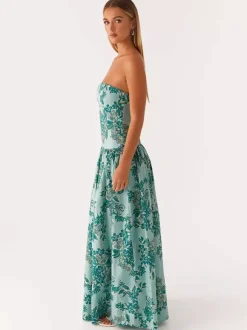Robe longue bustier imprimée pour femme - Robe d'été bohème bandeau plissée à taille basse - Garden Party d'été 2026